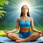**Serene individual meditating outdoors, brainwave visualizations subtly overlaid, conveying calmness and focus.** (This relates to achieving mental peace and relaxation through brainwave control.)