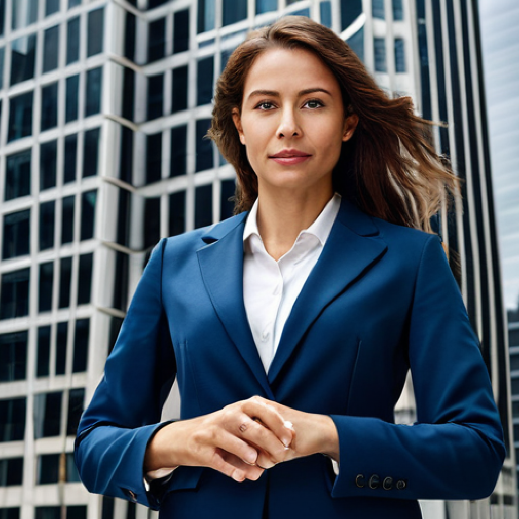 **

"A confident businesswoman in a modern, fully-clothed business suit, standing in front of a skyscraper in a bustling city, appropriate attire, safe for work, professional, perfect anatomy, natural pose, high quality, well-formed hands, proper finger count, modest clothing, family-friendly."

**