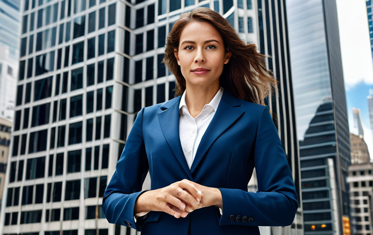 **
"A confident businesswoman in a modern, fully-clothed business suit, standing in front of a skyscraper in a bustling city, appropriate attire, safe for work, professional, perfect anatomy, natural pose, high quality, well-formed hands, proper finger count, modest clothing, family-friendly."
**