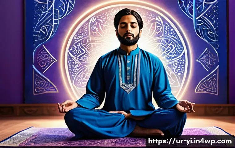 뇌파 조절과 동기 부여의 관계 - A detailed, artistic digital illustration of a calm meditation scene featuring a South Asian man in ...